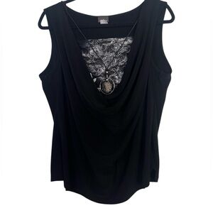Anna Black Sleeveless Layered Blouse with Necklace 2XL